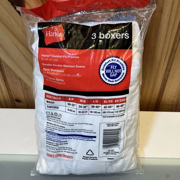 Vintage 2007 Hanes Boxer Briefs Mens L White, SEALED Cotton Blend 3 Pair Tagless - Picture 6 of 7